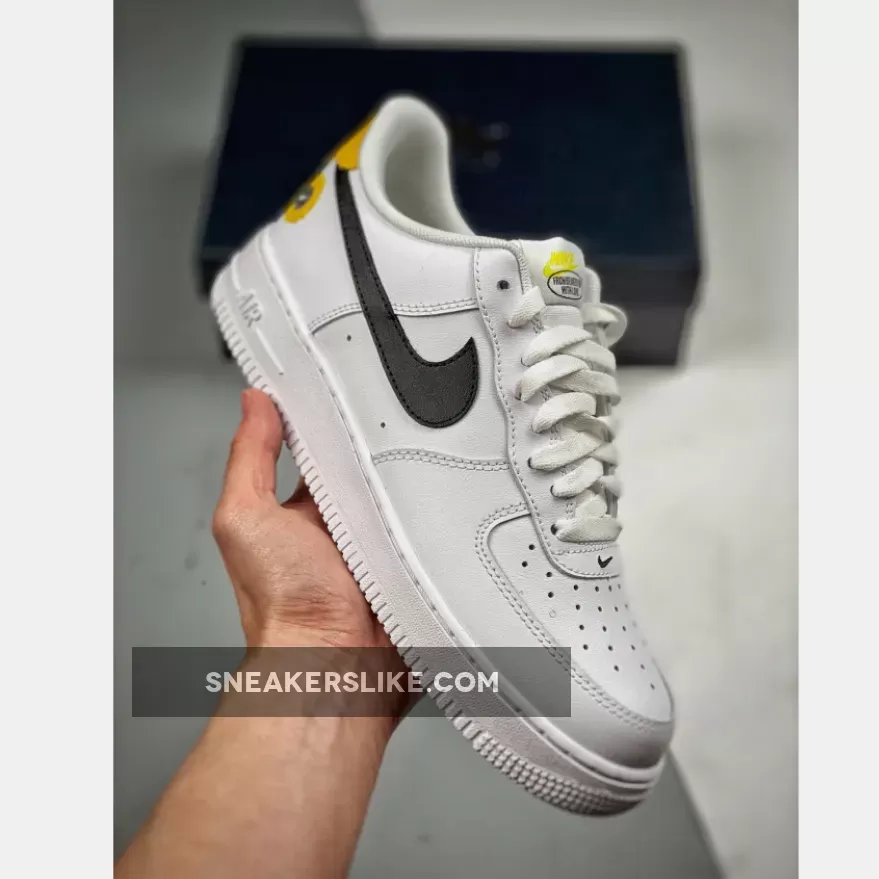Women Nike Air Force 1 Have A Nike Day White DM0118-100 / black yellow and white air force ones