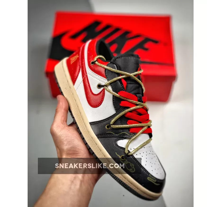 Custom Air Jordan 1 Low White Black Red / jordan 1 lows red black white