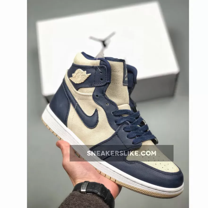 Air Jordan 1 Mid Midnight Navy/Light Cream-White - jordan 1 white and cream