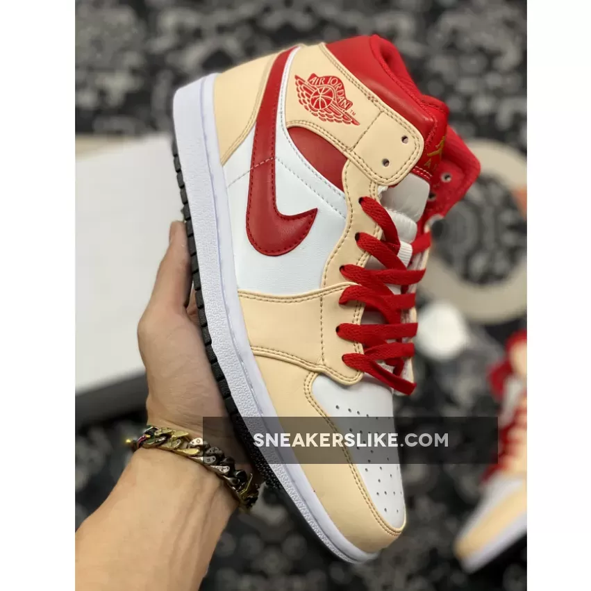 Air Jordan 1 Mid GS Beige Red For Womens 554725-201 / beige and red jordan 1