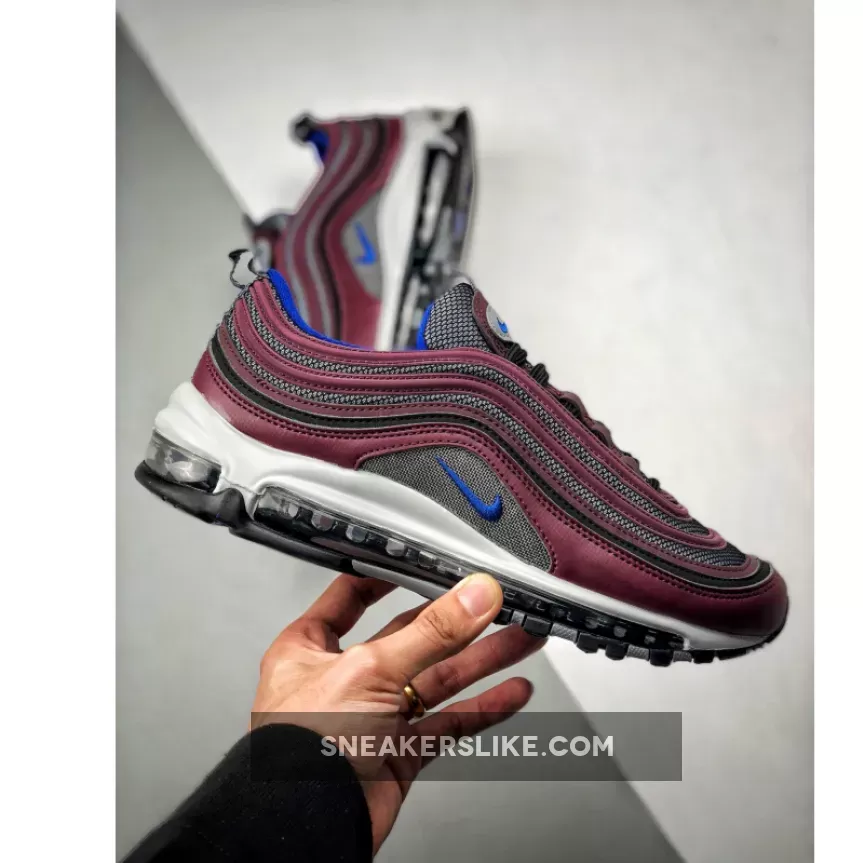 Nike Air Max 97 Cool Grey/Racer Blue-Night Maroon #air max 97 maroon