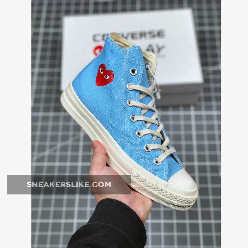 Converse x PLAY CDG Chuck 70 High Top Baltic Sea/Egret/High Risk Red / comme des garcons converse light blue