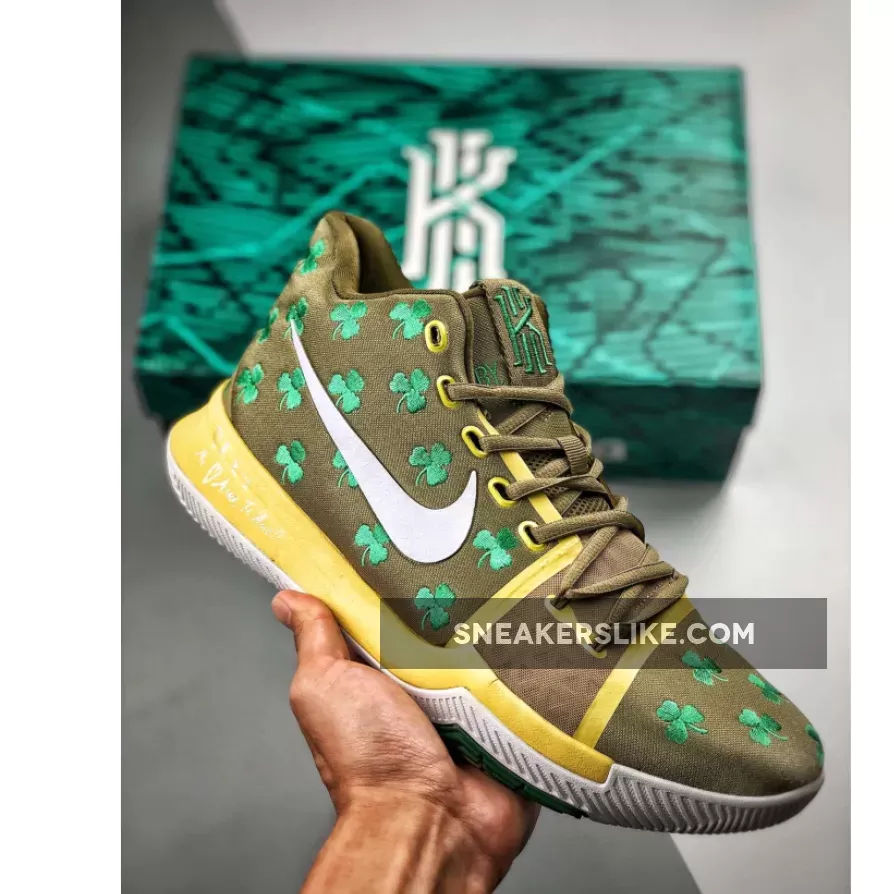 Nike Kyrie 3 'Luck' Gold Green Shamrock For Sale