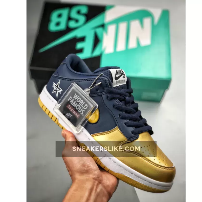 Supreme x Nike SB Dunk Low Gold Navy CK3480-700 / supreme goat