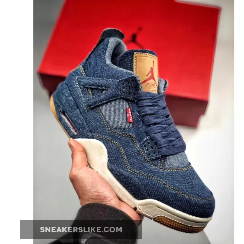 Jordan 4 Retro Levi S (tag With Levi S Logo) DENIM/DENIM-SAIL-GAME RED AJ4 / jordan 4 levi blue