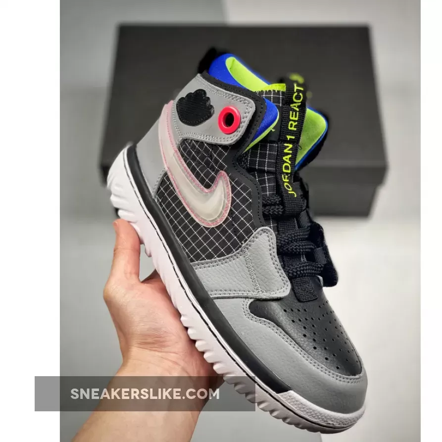 Air Jordan 1 React Black Grey Green Blue Pink AR5321-002 Brand New