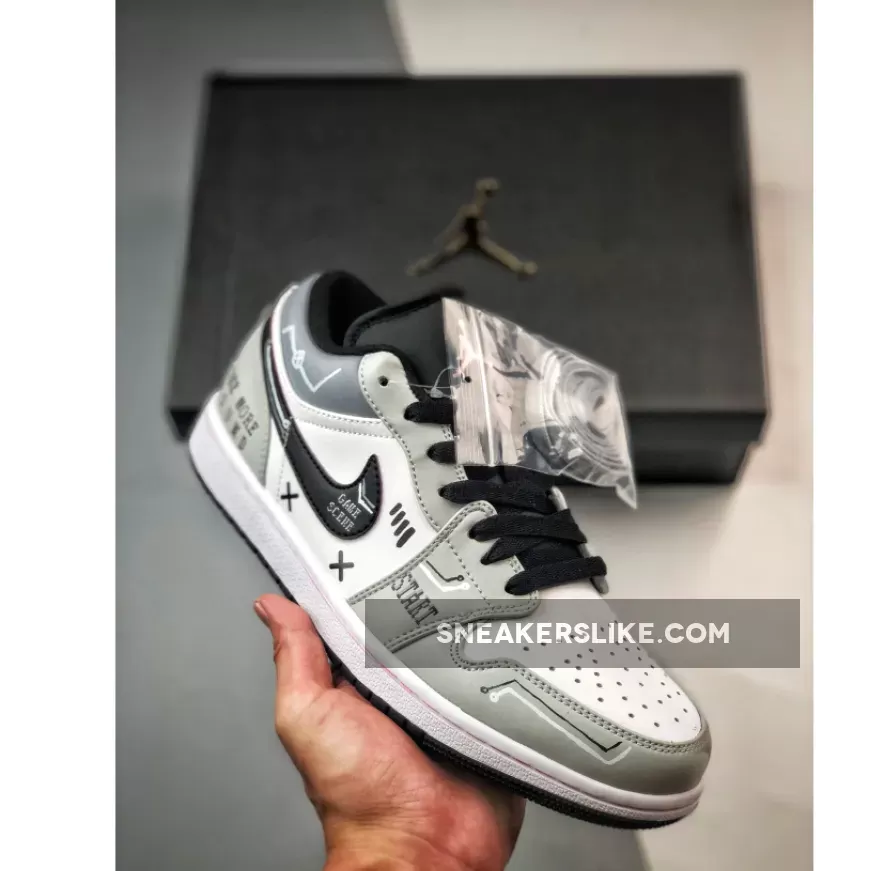 Custom Air Jordan 1 Low White Grey Black Outlet