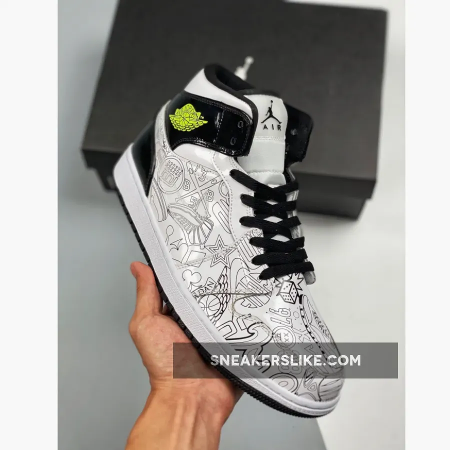 Air Jordan 1 Mid Gs 'Diy' AJ1 White/White/Black-Volt - jordan 1 mid diy