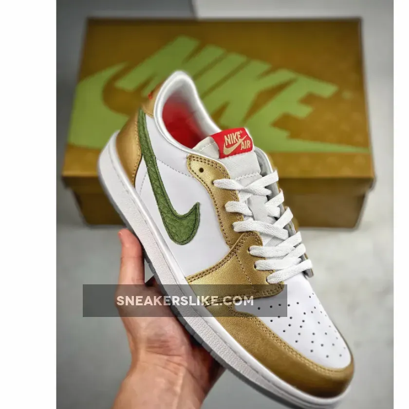 Air Jordan 1 Low "CNY" Sail/Metallic Gold Grain-Oil Green