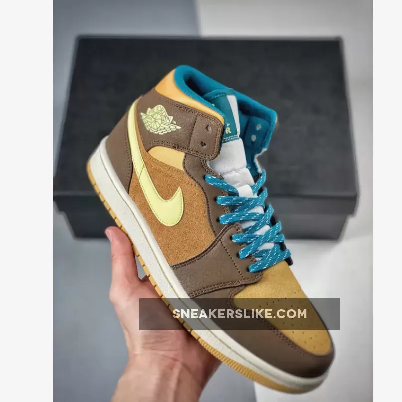 Air Jordan 1 Mid Cacao Wow/Luminous Green-Geode Teal