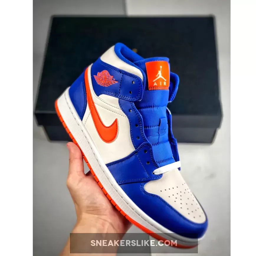 Air Jordan 1 Mid "Knicks" Game Royal/Rush Orange