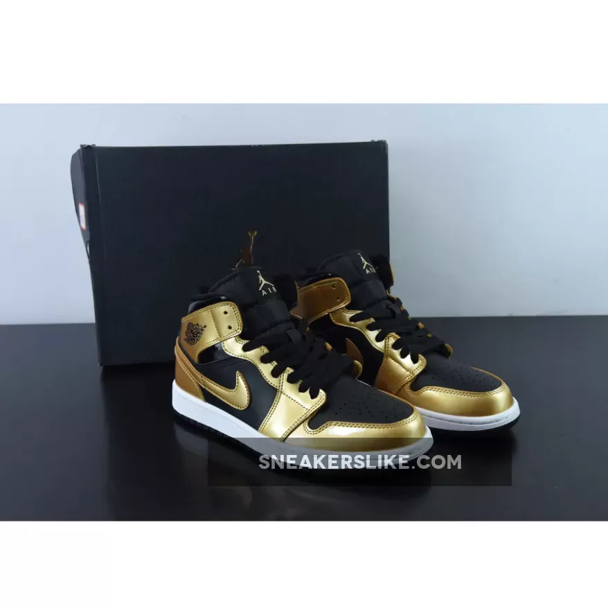 Air Jordan 1 Mid SE GS Glitter Black Gold