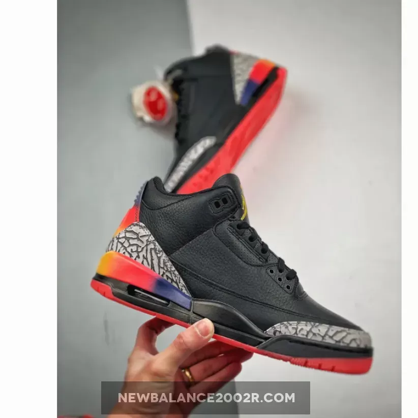 J Balvin x Air Jordan 3 "Rio" Black/Solar Flare-Total Crimson